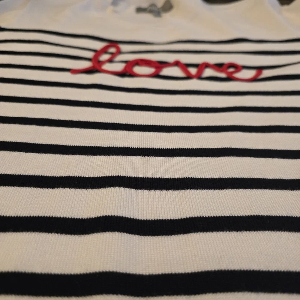 Marled Reunited Clothing White‎ Blue Strip Sweater Love Letters Medium Nautical